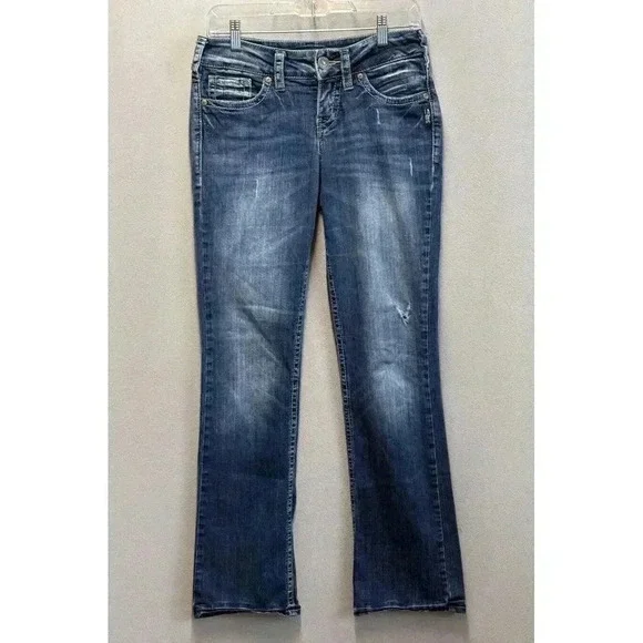 Silver Jeans Women's Size 28 Suki Mid Slim Bootcut Western Cowgirl Blue Denim - Picture 1 of 9